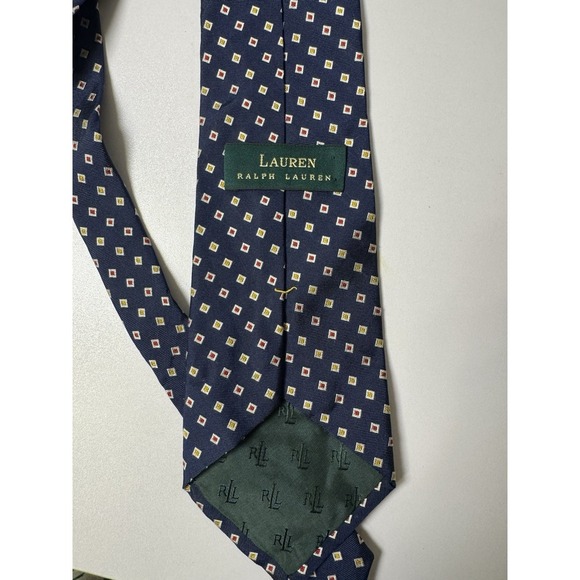 Vintage Ralph Lauren Silk Tie Navy  Blue Diamonds Geometric Classic - Picture 3 of 3